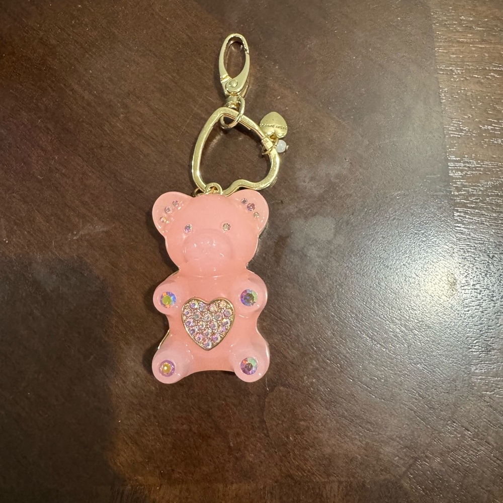 Betsey Johnson Bag Charm Pink Bear Keychain with Gold Accents